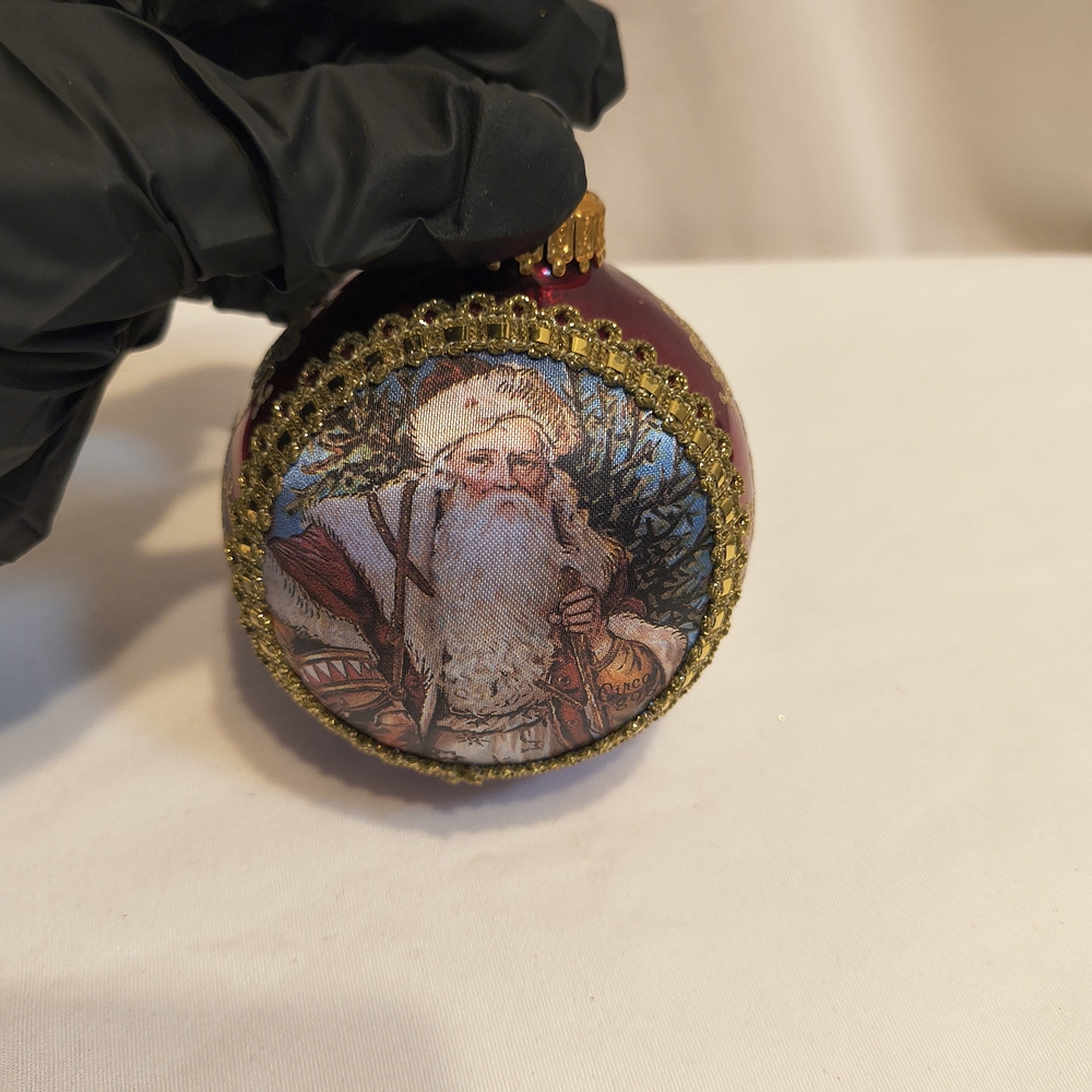 1992 West Germany Santa on Silk Christmas Ornament